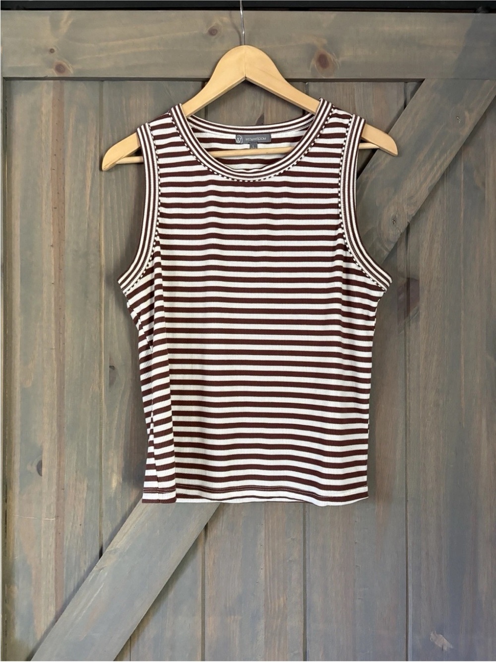 Wit & Wisdom Brown & White Striped Ribbed Tank Top
